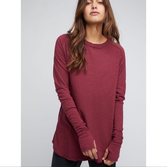 Free People Tops - Free People Arden tee burgundy long sleeve oversize thumb holes L